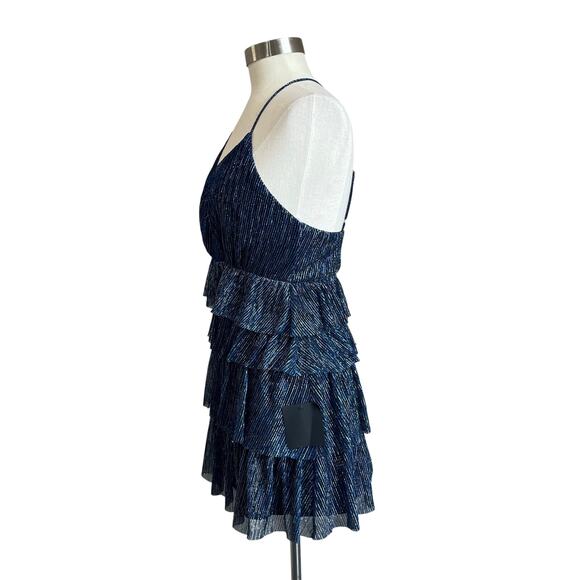 Lulus Glowing Gorgeous Blue Multi Metallic Tiered Mini Dress Size Small - Picture 2 of 13